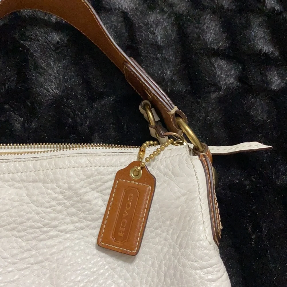 Women’s Cream Leather Hobo Bag with Brown Strap
